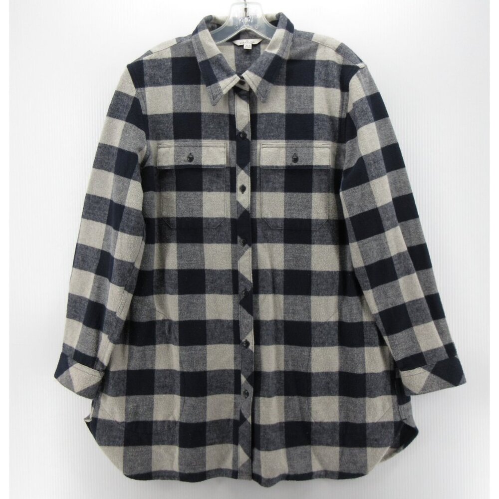 LL Bean Top XL Petites Signature Flannel Tunic Shirt Buffalo Plaid *
